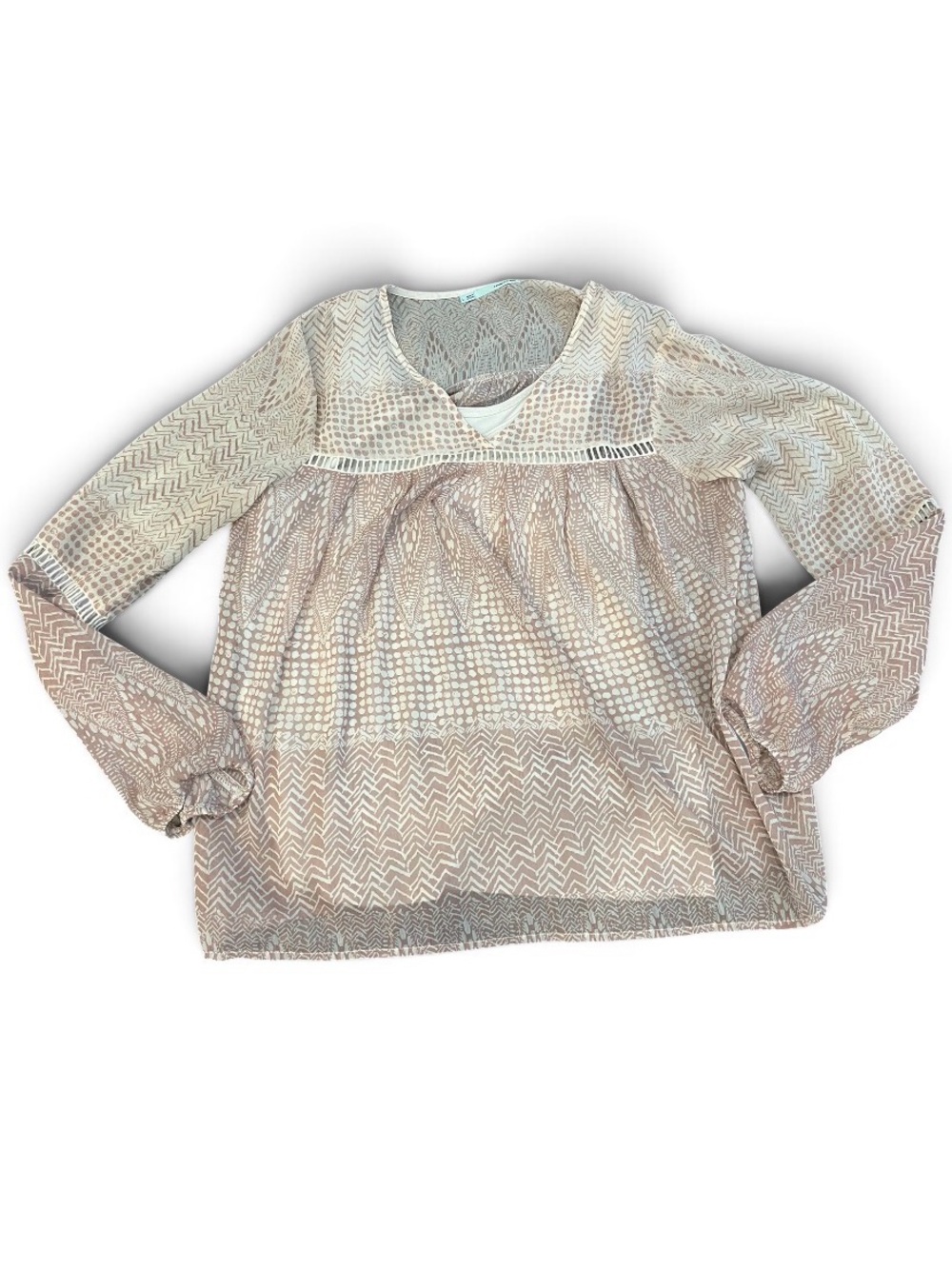 Maurices Sheer Geometric Print Blouse in Cream - large